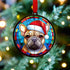 French Bulldog Tan in Santa Hat Suncatcher Decoration